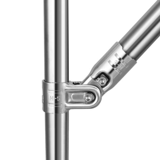 The HJ-6NP is a chrome plated joint set with anti-static properties (ESD) that allows creating a two-pipe intersection with an adjustable angle.