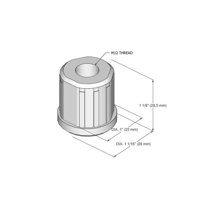 Dimensions of our bushing used with 1.1mm thick stainless steel pipes, ensuring a secure and reliable fit. Available to purchase through our online shop.