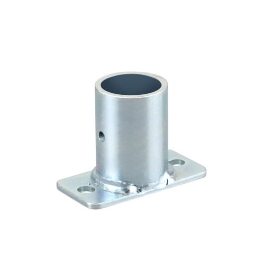 Purpose-built steel mount designed to integrate pipe systems with aluminum extrusions. This enhanced T-stanchion mount features a fully welded steel bushing and reinforced base plate for secure connections.